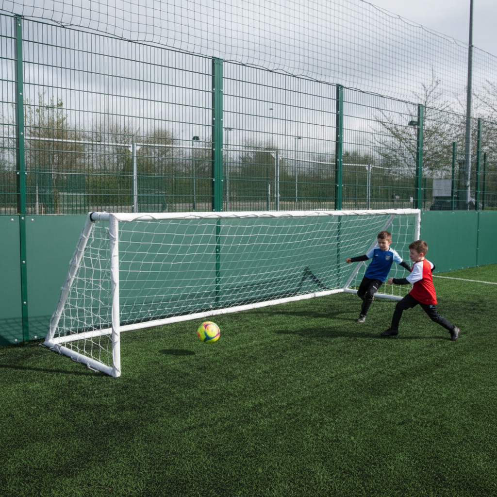 Heavy Duty Galvanised Football Goal Posts for Junior 5 A Side - Durable Steel Construction and Secure Fixings - Detail View