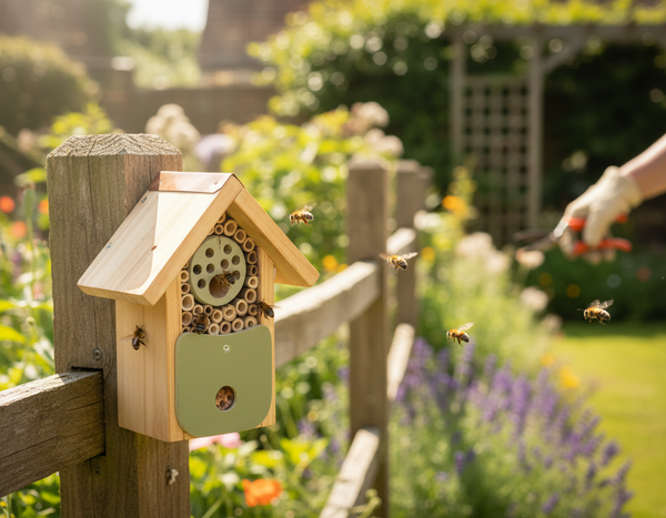 Premium Eco-Friendly Bee Barn for Wildlife Conservation with Recycled Plastic Front and Natural Nesting Compartment - Main...