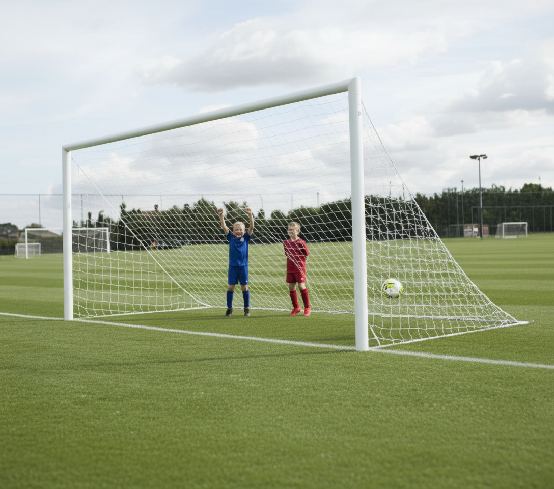 Heavy Duty Junior Football Goal Posts - 60mm Steel Construction with Deep Sockets and Synthetic Hooks - Main Product Image