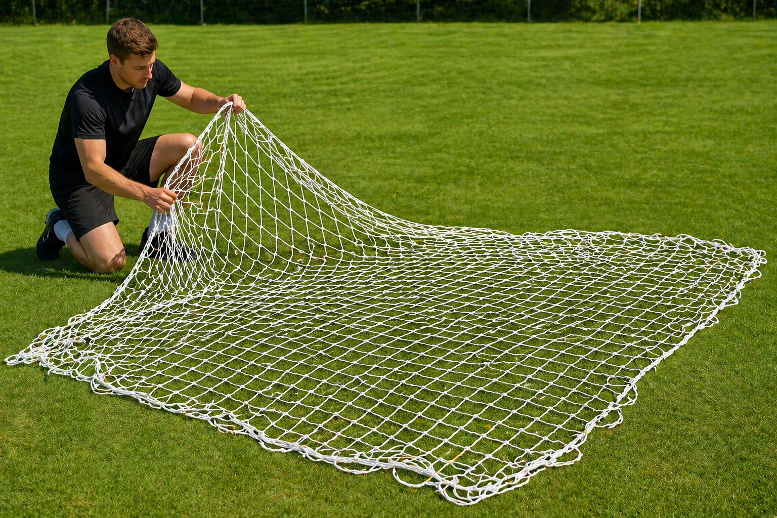 Heavy Duty Football Goal Net 6.4m x 2.13m – Premium Polyethylene Soccer Net Replacement – Adjustable Runback 1m–2.7m – Weatherproof Training & Match Net